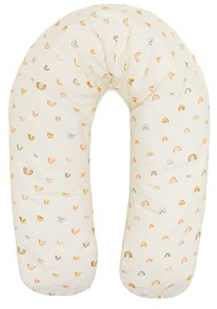 Fillikid Stillkissen 190cm mit waschbarem Stillkissenbezug (Regenbögen Beige)