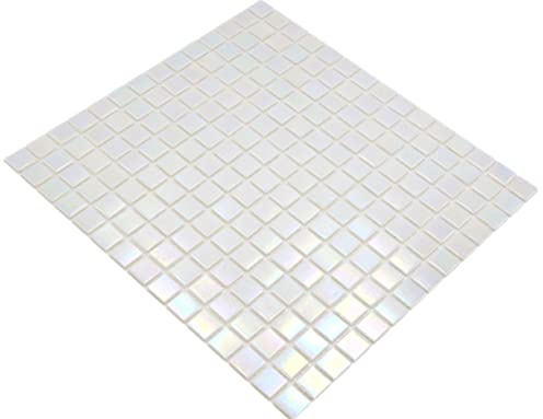 Mosaik iridium weiss Poolfliesen Poolmosaik Fliesen Glas glänzend Quadrat Wand Boden Küche Bad Dusche