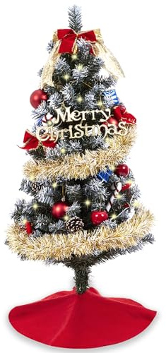 3ft Christmas Tree with Lights, Christmas 36inch Small Artificial Tabletop Tree, Xmas Desk Mini Tree with 50 LED Lights, Hanging Ornaments Decorations, Holiday Tree for Home Decor, Indoor, Office