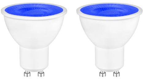 Caldarax 2 Pezzi Blu Lampadina LED GU10 5W Spot, Equivalenti a 50W Alogena, MR16 Faretti 230V, 500LM, Angolo di 120°, Non Dimmerabile, Illuminazione Decorativa per Paesaggio, Palcoscenico, Bar, Festa