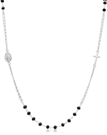 AKA Gioielli® - 925 Silber Rosenkranz Kette mit Jungfrau Maria und Kreuz - Halskette für Damen und Herren, längenverstellbar
