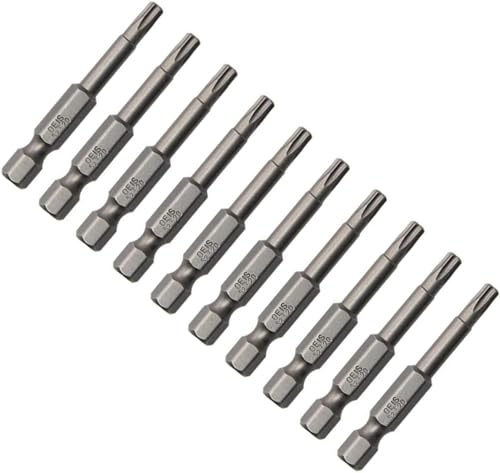 XMHF Juego de 10 puntas de destornillador magnético de cabeza Torx T20 de 50 mm de largo, vástago hexagonal de 1/4 de pulgada de largo, juego de destornilladores de seguridad a prueba de