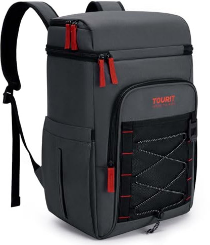 TOURIT Kühlrucksack mit doppellagiger 30 Dosen isolierter Kühltasche wasserdichter Leichter Rucksack für Camping,Picknicks,Wandern,Strände,Dunkelgrau
