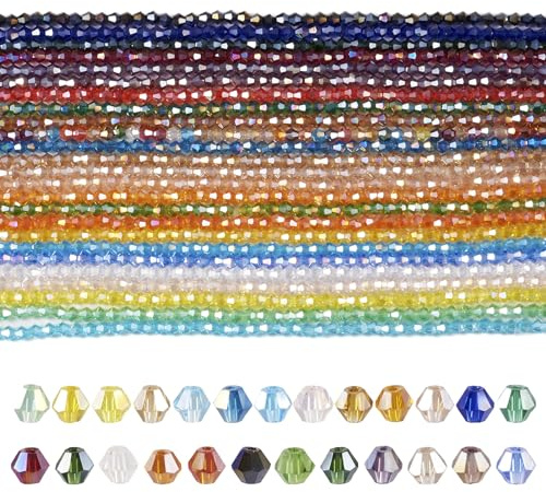Craftdady Lot de 2 180 perles en verre à facettes en cristal transparent à facettes, double cône, 4 mm, pour la fabrication de bijoux, bracelets, colliers