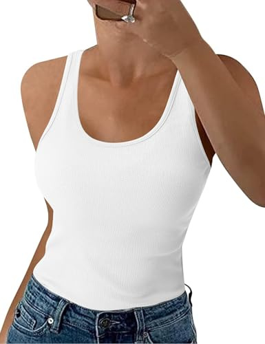 Aottori Camiseta sin Mangas Mujer Cuello Redondo Elástico | Verano, Tirantes, Elegante, Punto, Básico, Chalecos, Top, Casual, Sólido, Ajustado, Tank, Shirt