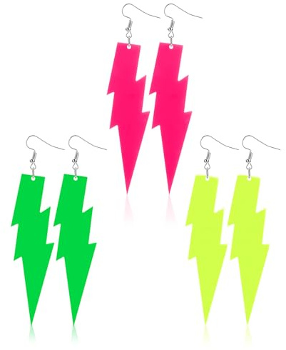 Vintage Neon Blitz Ohrringe, 80er Acryl Ohrringe, Ausgefallene Accessoires