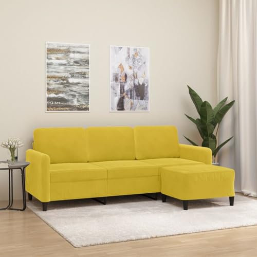 Homgoday 3-Sitzer-Sofa mit Hocker Sofa Couch Moderne Loungesofa Gästesofa Relaxcouch Ecksofa Sofa in L-Form Eckcouch Sitzmöbel für Wohnzimmer, Schlafzimmer Gelb 180 cm Samt
