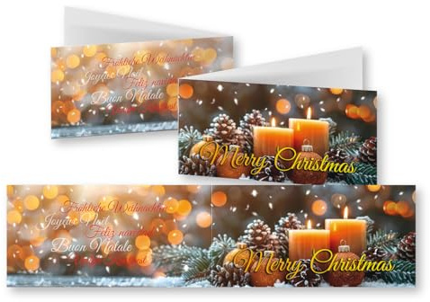 Edition Colibri 10 cartes de Noël nostalgiques en set avec enveloppes : Format déplié 42 x 10,5 cm (XL Panorama), cartes pliantes multilingues avec des bougies orange (11160)
