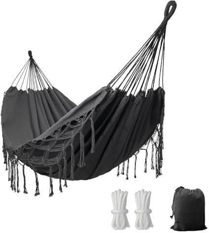 Hängematte Outdoor Boho Hängematte 2 Personen, Tragfähigkeit bis zu 204kg, tragbar mit Tragetasche für Patio Garten Hof Indoor