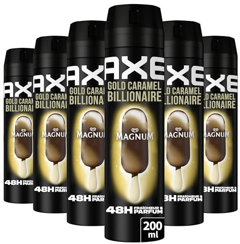 AXE - Déodorant Homme Spray - Magnum Gold Caramel Billionnaire - 48h non-stop frais - Parfum de caramel gourmand - lot 6x200ml