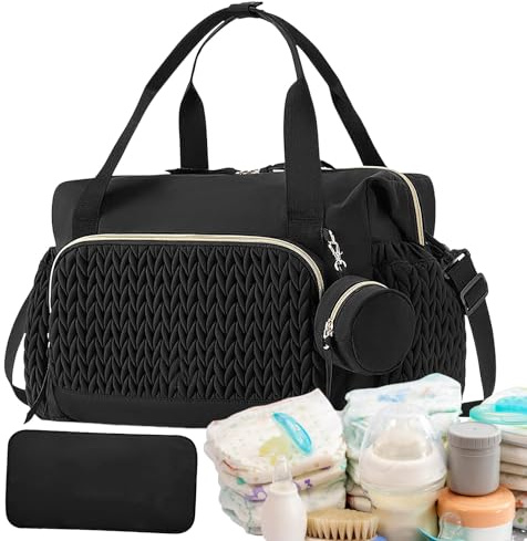 Windeltasche - Wickeltasche für Kinder | Wickeltasche mit großer Kapazität mit Schnullertasche - Wiederverwendbares Reisezubehör, Babybedarf für Zuhause, Windelrucksack, Schwarz, riferimento