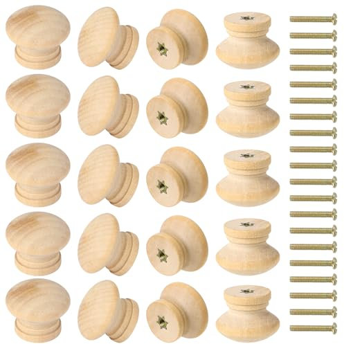 20 stück Möbelknöpfe holz Leikedun Möbelknöpfe Holz Schubladengriff Wooden Knob mit Schrauben Holzknöpfe für Kommode Runde Holzknauf für Schranktür, Schublade, Sc(Diameter: 1.06inch, Height: 0.82inch)
