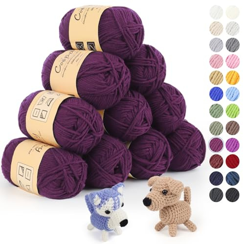 Coopay Wolle zum Häkeln, 450g (10x45g) Weiches Häkelgarn, 5 Faiding Wolle zum Stricken, Babywolle zum Häkeln für Anfänger, Super Weich Häkelgarn Babywolle für Häkel- und Strickprojekt - Rosa Lila