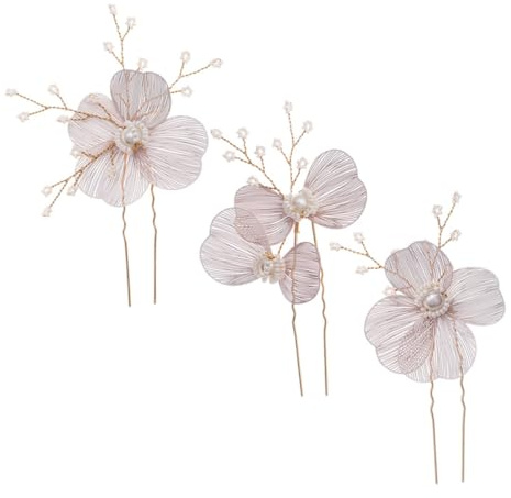 minkissy 3 Piezas diadema de perlas fuente decorativo patas elegante alfiler novias tocado de boda para novia adornos para el cabello para mujeres horquilla para mujer cobre