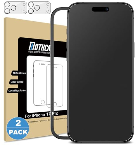 Mothca Matte Screen Protector for iPhone 17 Pro, 9H Tempered Glass Matte Anti-Glare & Anti-Fingerprint + 2x Camera Lens Protector (2 + 2 Pack)