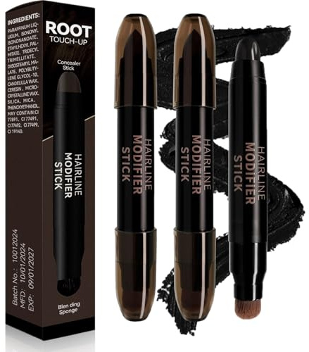 2 Pack, Instant Root Cover-Up Stick, Double-Head Root Touch Up Stick, Grey Hair Coverage Touch Up, Long Lasting Hairline Concealer for Women & Men Bag, 3g (01# Black)