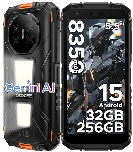 DOOGEE FIRE3MAX Telephone Portable Incassable Android15, 32GO RAM+256GO ROM/2TO, Smartphone Incassable 1200LM Double Lampe Camping 8350mAh, Caméra 48MP, Écran 5.5 Dual SIM, NFC/Face ID/OTG/GPS