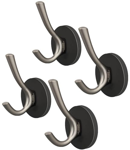 ULIBERMAGNET Starke magnetische Doppelhaken, 4-Pack Heavy Duty Robuste Mantel Magnetische Haken, Gummimagnete Große Haken für Mantel Robe Handtuch Schlüsselhut (Farbe)
