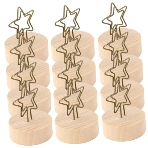 Parliky Soportes para Tarjetas Forma de Estrella de Madera y Hierro de Mesa 12 Portafotos Reutilizables para Decoración de Escritorio en Aulas y Uso Diario