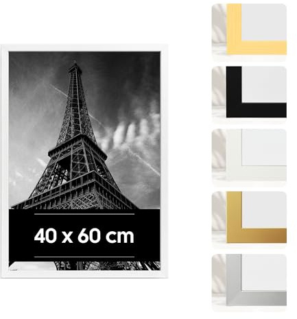JCNORD 40x60 Weißer Bilderrahmen aus Kunststoff - 40 x 60 Rahmen mit Bruchsicherem Acrylglas - Moderner Fotorahmen für Wände und Tische