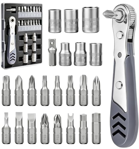 24in1 Right Angle Screwdriver, 36-Tooth Magnetic Ratchet Wrench, Low Profile Offset Tool for Tight Spaces, Ideal Gift for Men Dad Husband, Electronics and Car Repair Kit