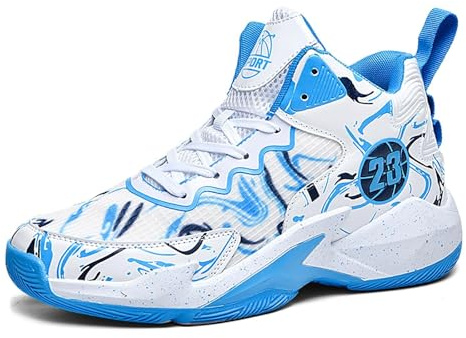 Unisex basketskor Anti-halk Andas fashionabla graffiti sportträningsstövlar Skor för promenader(Blue,37 EU)