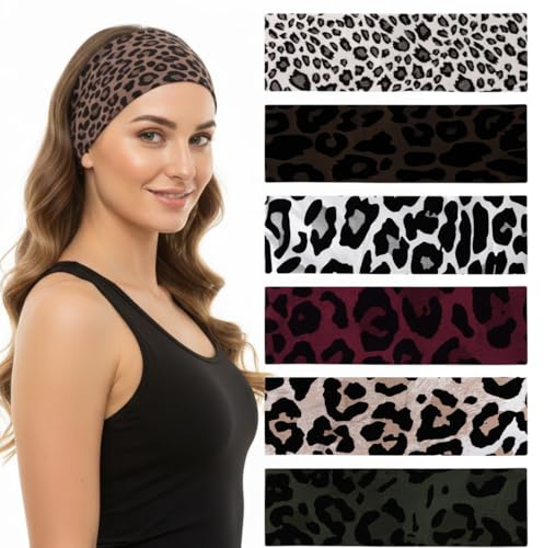 NOPVUFA 8 Stück Stirnband Damen Sport, Haarband Leopardenmuster Haarbänder Damen Herren Antirutsch Stirnbänder Elastisch Headband Unisex Hair Band Sport Yoga Workout Laufen Fitness Gym Haarschmuck
