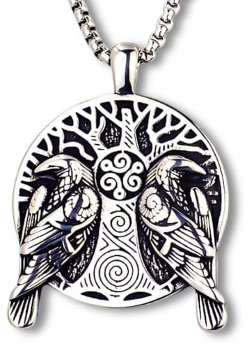 Livets träd viking kråka halsband | Yggdrasil norrskt hänge med kedja 60 cm | viking halsband herr dam