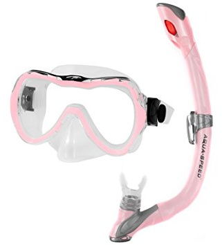 Aqua Speed – Zero Evo + Kinder Schnorchelset – Tauchermaske + Schnorchel mit einfacher Einstellung des Systems 03, Rosa