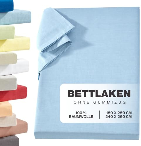 Carpe Sonno Linon Überwurf ohne Gummizug 150x250 cm – Hellblau Baumwolle | Blickdichtes Haustuch & Betttuch | vielseitig als Tischtuch oder Sofa- & Sessel-Überwurf | Laken aus 100 % Baumwolle
