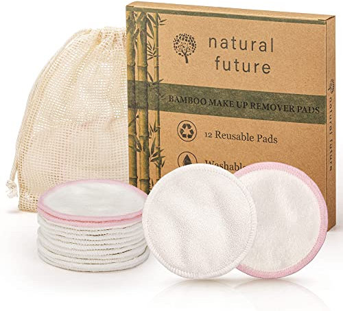 12 Dischetti Struccanti Lavabili in bambù Riutilizzabili - Cotone di Alta Qualità in Bamboo, Panno - Pad Struccante Pulizia Viso Occhi Collo Labbra - Sacchetto per il Lavaggio, fino a 100 Lavaggi