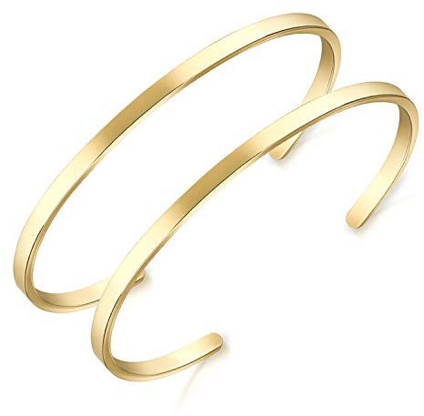 Lolalet Armreif Armband Paare 18K vergoldet Edelstahl Oval Verstellbar Offen Maschette Pärchen Armband, Glatt Poliert Liebesschmuck Freund Schmuck Bracelet für Herren Damen