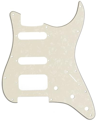 Musiclily Pro 11 Löcher HSS Runde Ecke Schlagbrett 4 lagig Aged White Pearl | mit 2 Schrauben Humbucking Pickup Mount, für Fender American/Mexican Strat E-Gitarre