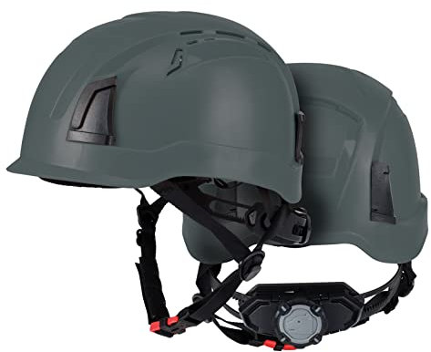 PRO FIT Arbeitsschutzhelm D!-Rock Anthrazit - Belüfteter Bauhelm mit Drehrad - 53-56 cm Kopfband - 30 mm Stecktaschenhalterung - Für die Baustelle