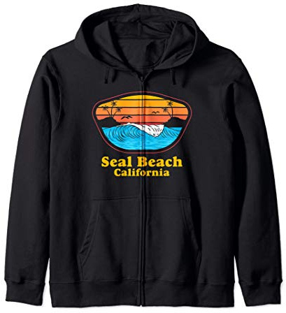 Seal Beach California Retro Vintage Surfer Souvenir Zip Hoodie