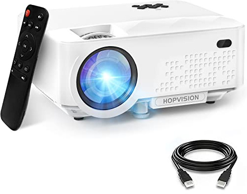 HOPVISION Bärbar miniprojektor 6500 lumen videoprojektor stöder 1080P full HD hemmabio-projektor, 90 000 timmars lampa, projektor för smartphone/PC/laptop/PS4/TV-stick/EXCEL/PPT
