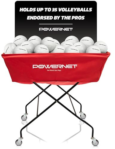 PowerNet XL Volleyballwagen mit Rädern, tragbare Hängematte, Ballwagen, zusammenklappbarer Roll-Volleyball-Trainingsausrüstungskorb, Indoor- und Outdoor-Basketballhalter, Multisport-Ball-Caddy