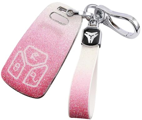 ontto Autoschlüssel Hülle Passt für Audi A6 A5 Q7 S4 S5 A4 B9 Q7 A4L 4M TT RS 8S 2016-2018 Fernbedienung Cover Kristall Strass Schutzhülle Schlüsselhülle Schlüsselanhänger Schlüssel Schutz Etui-Rosa