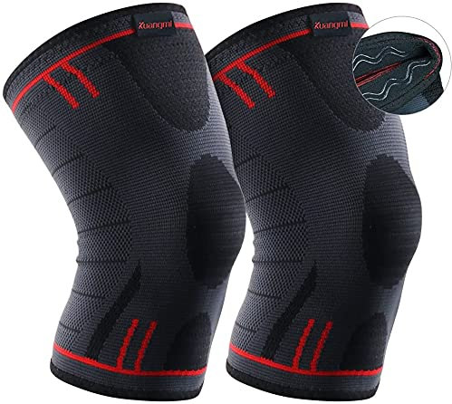 Kuangmi Rodillera de Compresión para Deportes - Soporte Articular Running/Baloncesto/Voleibol - Alivio Dolor de Rodilla, Ligamentos y Tendones - Basic Blue, XL