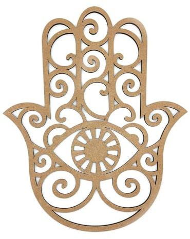 EVYRE | Cuadro Mano de Fátima en Madera para Pared | 40cm | Geometría Sagrada, Amuletos para Atraer Suerte | Decoración Pared Madera Sostenible | Cuadro Decorativo Espiritual | Regalos Esotericos