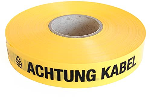 Trassenwarnband Achtung Kabel 75m Trassenband Warnband Trassierband Erdkabel 40mm breit 0,15mm stark schwarz gelb kurz
