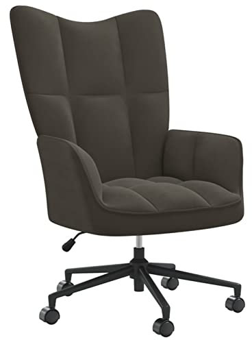 Gecheer Relaxsessel mit Rollen, 360 Grad Drehbar Relaxstuhl Polstersessel Armsessel Ohrensessel Polsterstuhl Wohnzimmerstuhl Höhenverstellbar Dunkelgrau Samt