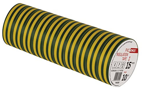 EMOS Lot de 10 rubans isolants en PVC jaune/vert - 15 mm x 10 m - Épaisseur de 0,13 mm - Haute résistance à la tension et plage de température d'application - Résistant aux UV - Imperméable - Sans
