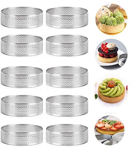 Smallterm 10 Pezzi Anelli per Crostate Circolari con Fori nel Acciaio Torta di Frutta Quiche Torta Mousse Stampo Stampo da Forno 7 Cm