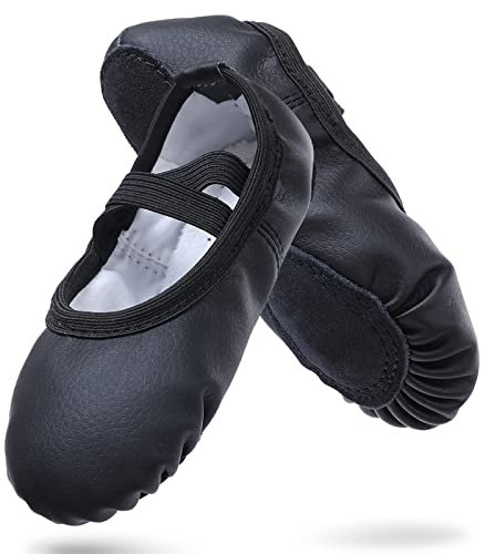 Ballet Shoes for Girls Leather Ballet Slippers Split Sole Dance Flats Gymnastics Shoes for Toddlers Women Kids Black 11.5 UK Child