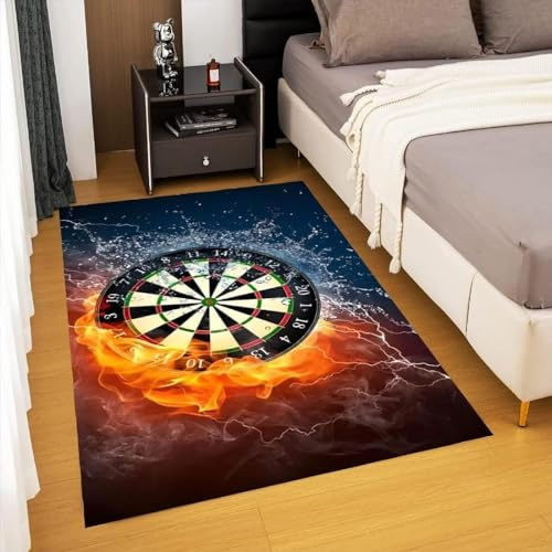 okoikfc Teppich Wohnzimmer 100 x 150 cm Darts-Anzeigetafel Teppich 3D Flamme Waschbarer rutschfest, Teppiche für Kinderzimmer Schlafzimmer Deko Antirutschmatte Teppich Matte