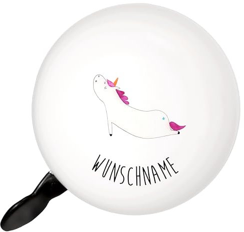 Mr. & Mrs. Panda klingel mit Namen Einhorn Yoga - Personalisierte Geschenke, Unicorn, Individuelle Fahrradglocke, Sport, Fahrradklingel, Einhörner, Entspannung, Personalisiert, Yogamatte