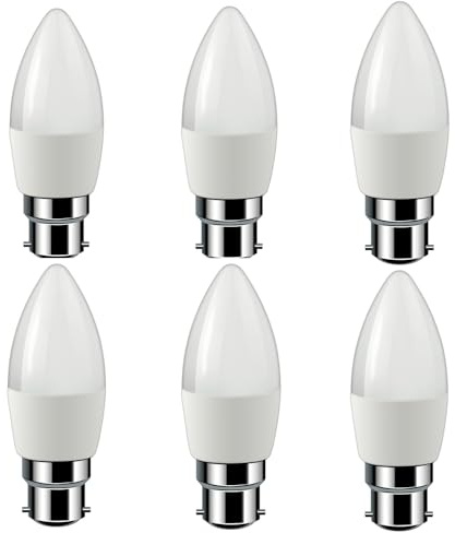 ALIVIM 6Pcs B22 110V 220V 6W LED Candle Bulb Applicable Chandelier Crystal Lamp LED Study Kitchen Home Decoration B22 LED Light,Warm White