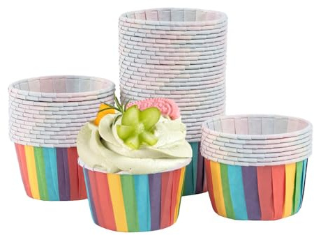 Katbite Muffinförmchen Papier, 50 Stück Cupcake Förmchen, Regenbogen | Einweg Backbecher aus Papier, fettdicht, lebensmittelecht. Ideal für Hochzeit, Geburtstag, Party, Muffins & Cupcakes