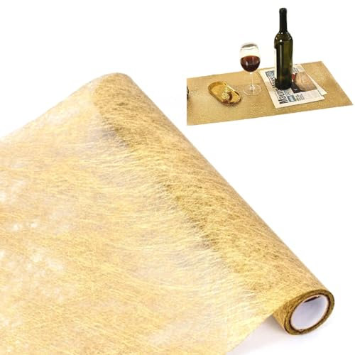 Wilsonzin Vlies Tischläufer Gold 30cmx10M Vlies Tischband Tischläufer für Hochzeiten Golden Hochzeit Tischdeko auch Ostern Festival Neujahr Geschenkband für Hochzeiten Valentinstag